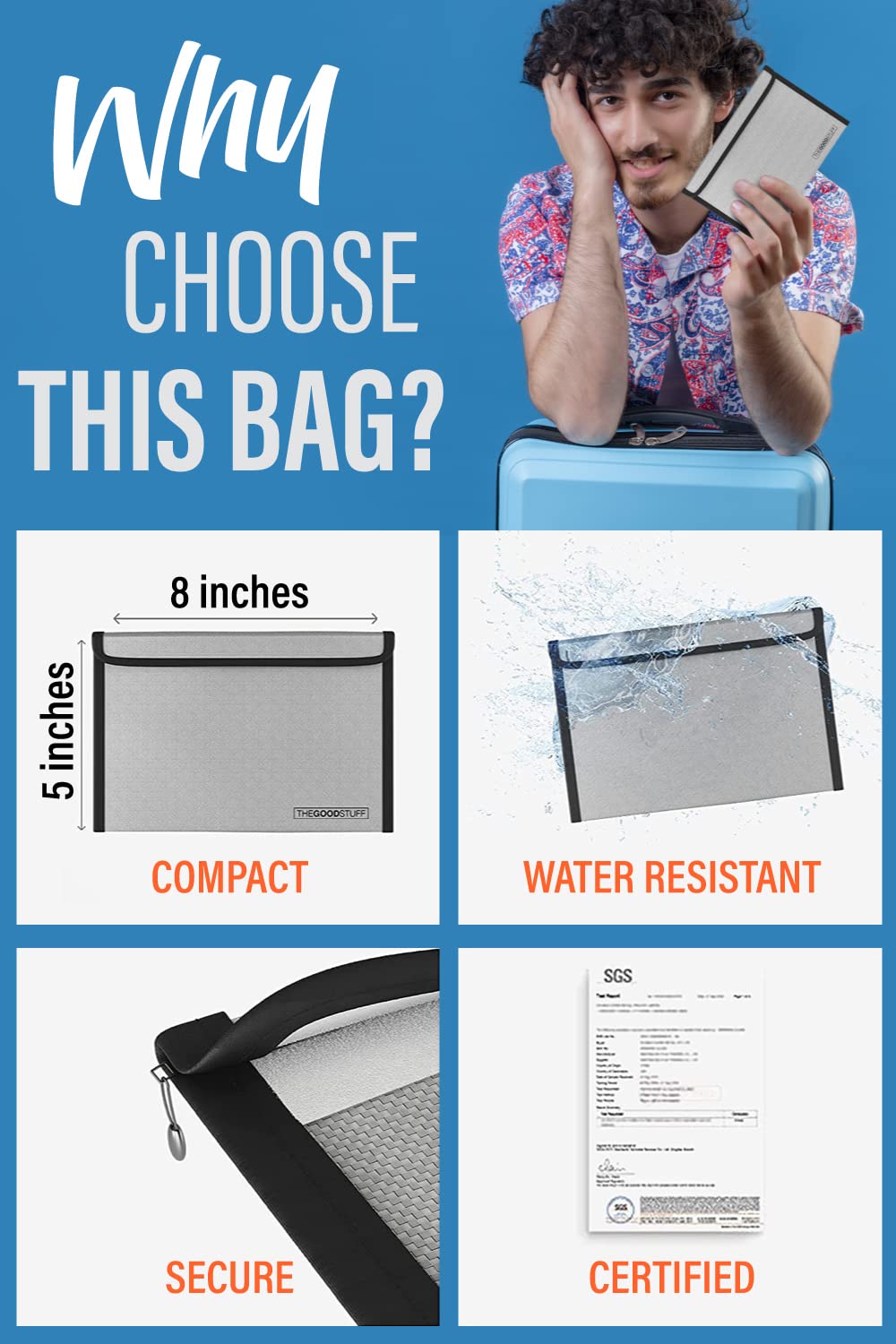 Fireproof Document Bag Envelope Size: 8 x 5 [2000°F – Grey] Fireproof Cash Bags with Zipper Small Water and Fire Resistant Money Bag for Cash Storage, Fireproof Bags for Cash Fire Proof
