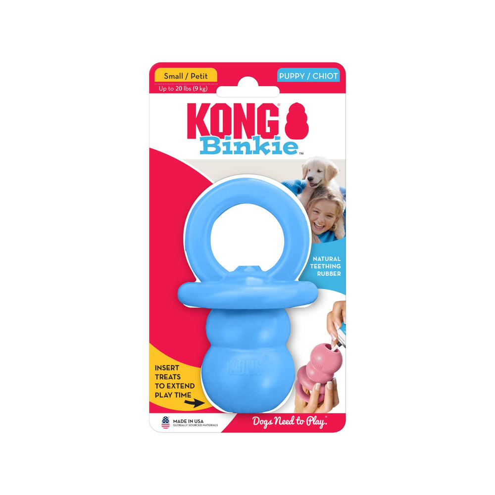 Puppy Binkie - Pacifier Dog Toy for Puppies - Stuffable Treat Chew Toy for Treats - Durable Natural Rubber for Teething Puppy - for Small Puppies - Blue