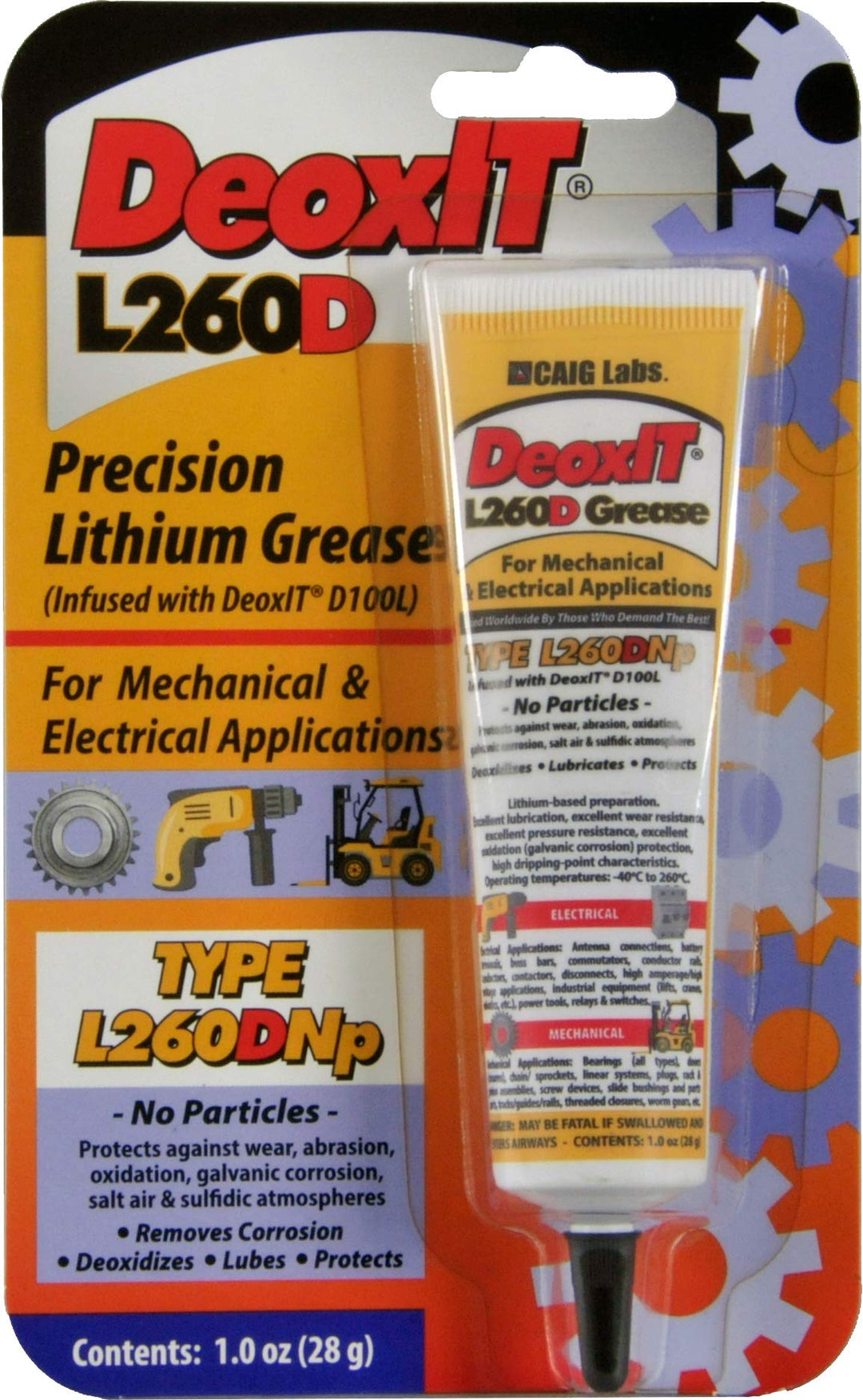 CAIG Laboratories, DeoxIT L260-DN1, Lithium Grease with Cleaner/Deoxidizer, No Particles, 28g Squeeze Tube, Pack of 1