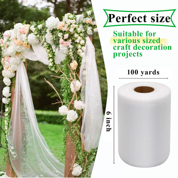 White Tulle Fabric Rolls 6 Inch by 100 Yards (300 feet)