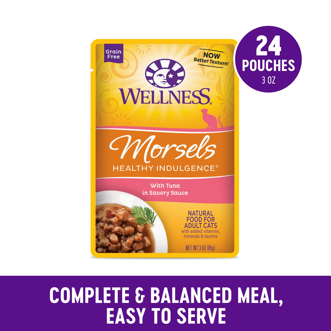 Healthly Indulgence Morsels Adult Wet Cat Food, Natural, Protein-Rich, Grain Free, 3 Ounce Pouch, 24 Pack, (Tuna)