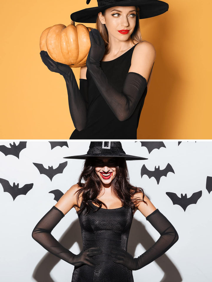 3 Pair Sheer Gloves Sheer Black Gloves Nylon Sheer Gloves Tulle Gloves Women 22 Inch Mesh Opera Gloves (Black)