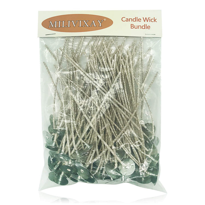 100pcs 6inch Soy Candle Wicks for Candle Making - Coated with Natural Soy Wax, Low Smoke - Cotton Threads Woven with Paper -Thick Candle Wick with Base.
