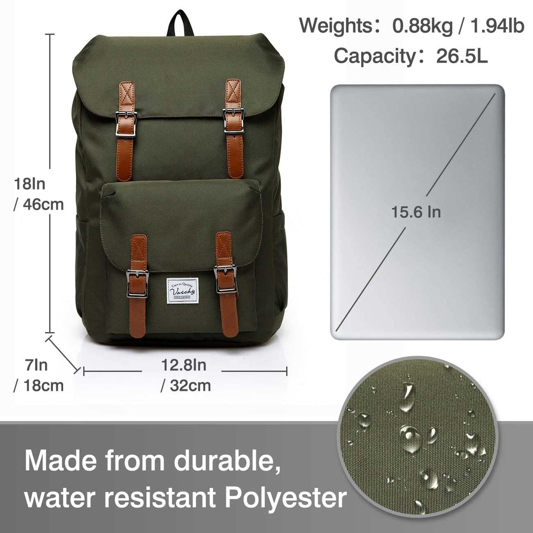 Outdoor Hiking Waterproof Rucksack College Bookbag 15.6in Laptop Backpack Green