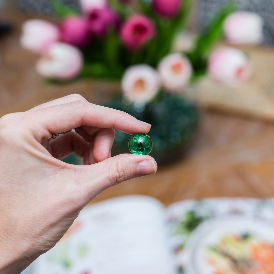 Green Marbles for Vases | Glass Marbles Bulk Vase Fillers | Glass Beads for Vases, Round Marble 1lb, (Approx. 80 pcs)