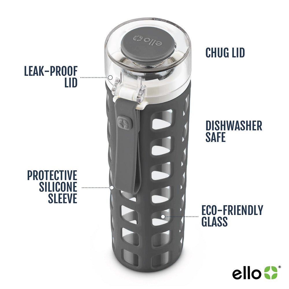 Syndicate 20oz Reusable Glass Water Bottle with One-Touch Leak Proof Flip Lid and Protective Non-Slip Silicone Sleeve and Carry Loop for Coffee, Tea and Water, BPA-free, Dishwasher Safe, Pink