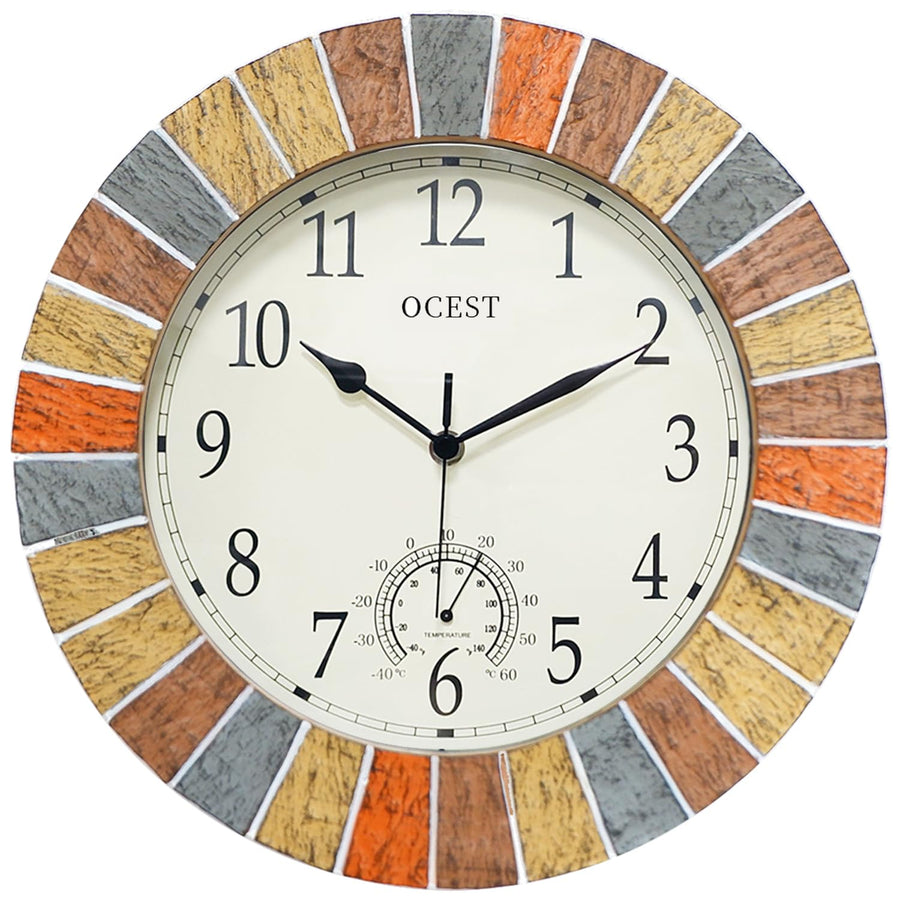 13 Inch Large Outdoor Indoor Clock, Waterproof Wall Clock with Thermometer, Weather-Resistant Non-Ticking Battery Operated Decor Clock for Patio, Pool, Lanai, Fence, Porch, Garden (Yellow)
