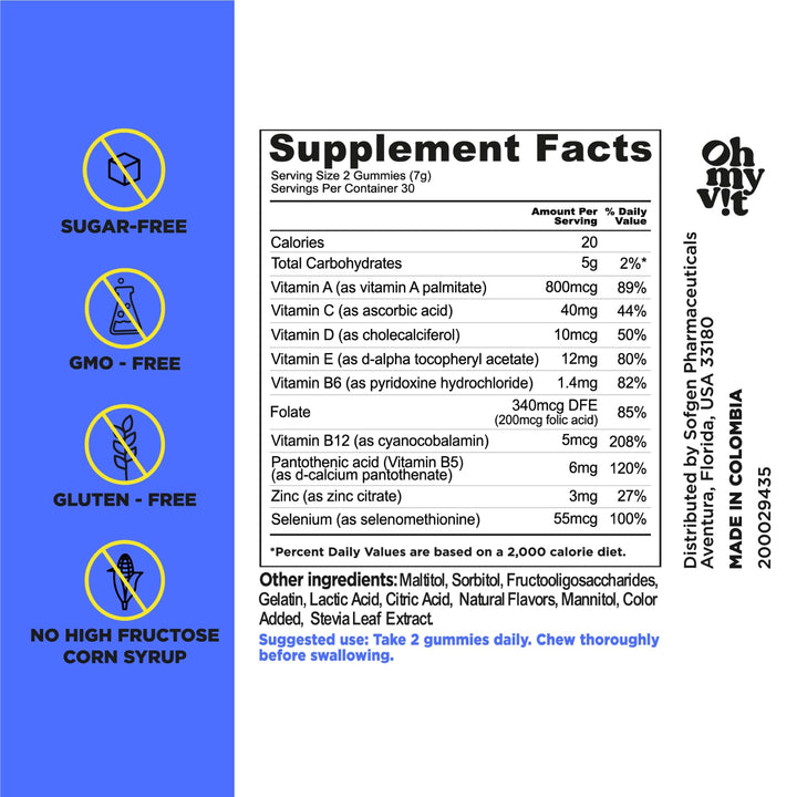 OH MY VIT! for Ellos Men’s Multivitamin Gummy with Vitamins C, E, and Zinc, Sugar Free Berry Flavor, 60 Count