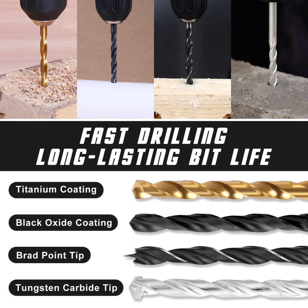 Drill Bit Set, 246 Pcs for Cordless Drill, Drill Driver Bit Set for Wood, Metal, Masonry, Cement and Screwdriver Bits Set Combo Kit