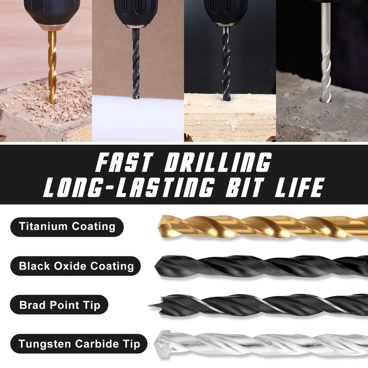 Drill Bit Set, 246 Pcs for Cordless Drill, Drill Driver Bit Set for Wood, Metal, Masonry, Cement and Screwdriver Bits Set Combo Kit