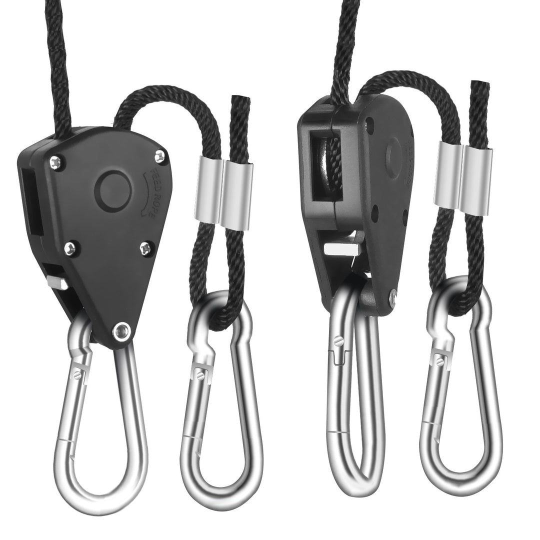 GLROPEX6 6-Pair 1/8 Inch 8-Feet Long Heavy Duty Adjustable Rope Clip Hanger (150lbs Weight Capacity) Reinforced Metal Internal Gears, 6 Pack, black