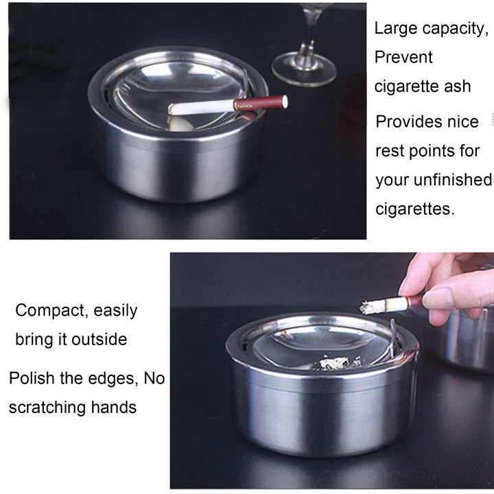 Outdoor Ashtray with Lid, Flip Top Stainless Steel Ash Tray, Metal Windproof Cigarette Ashtrays for Indoor or Outdoor Use, Desktop Ashtray Office Patio Home Decor