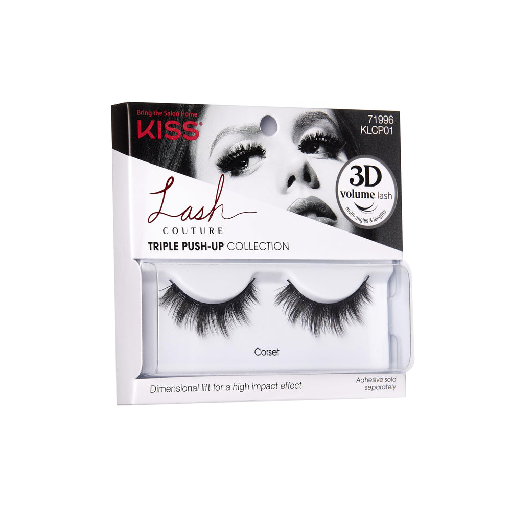 Lash Couture Triple Push Up Collection, 3D Volume False Eyelashes with Triple Design Technology, Multi-Angles & Lengths, Cruelty-Free, Contact Lens Friendly, and Reusable, Style Corset, 1 Pair