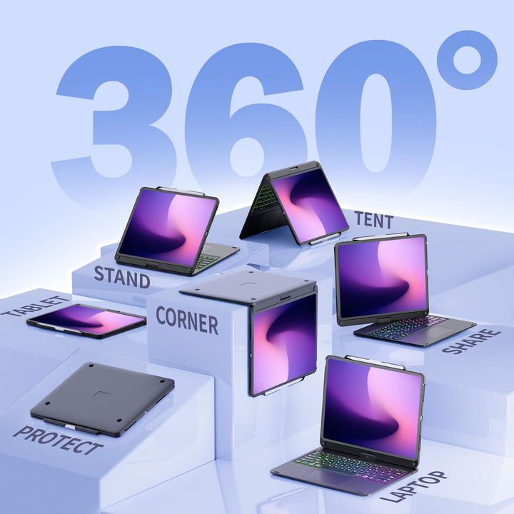 iPad Pro 12.9 inch Case with Keyboard, Rainbow Backlits, Pencil Holder, 360° Rotatable, Keyboard for iPad Pro 12.9 inch 6th/5th/4th/3rd Generation - Black