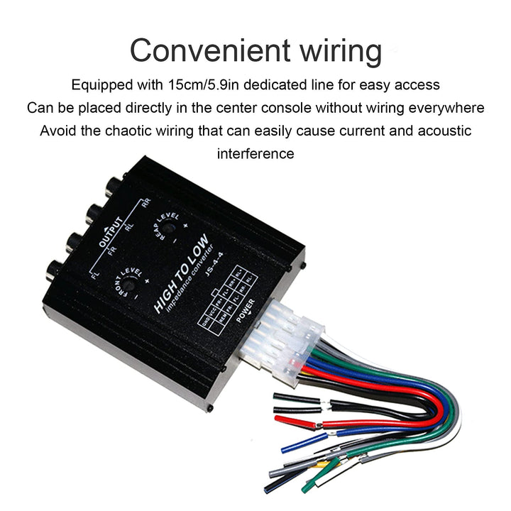 Audio Converter, 12V 4 Channel Audio Impedance Converter High to Low Line Car Stereo Radio Speaker Frequency for Hosts Without Low Frequency (RCA) Output