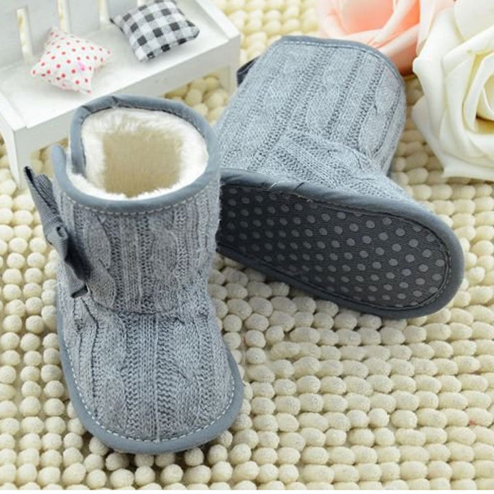 Little Baby Fleece Fur Knit Snow Boots Infant Warm Winter for 0-18 Months (12-18 Months, Grey)