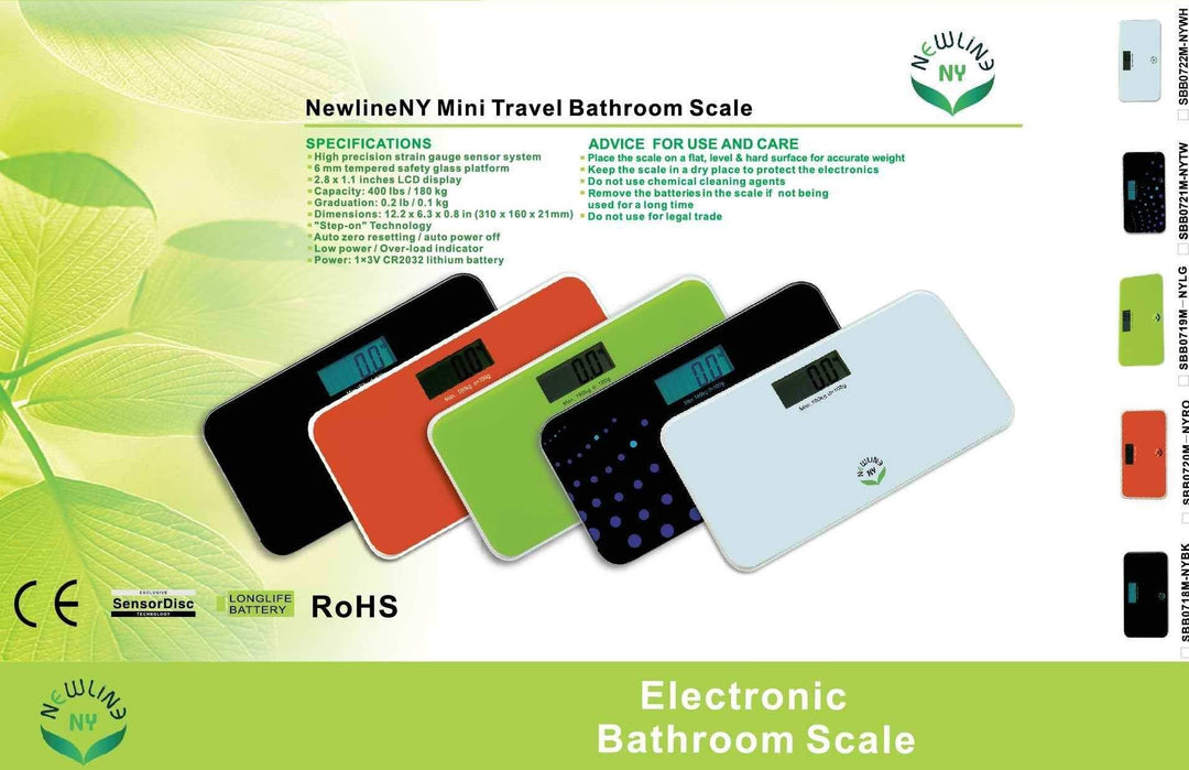 NewlineNY SBB-0720N-NYRO Step-On Mini Travel Bathroom Scale, Red Orange