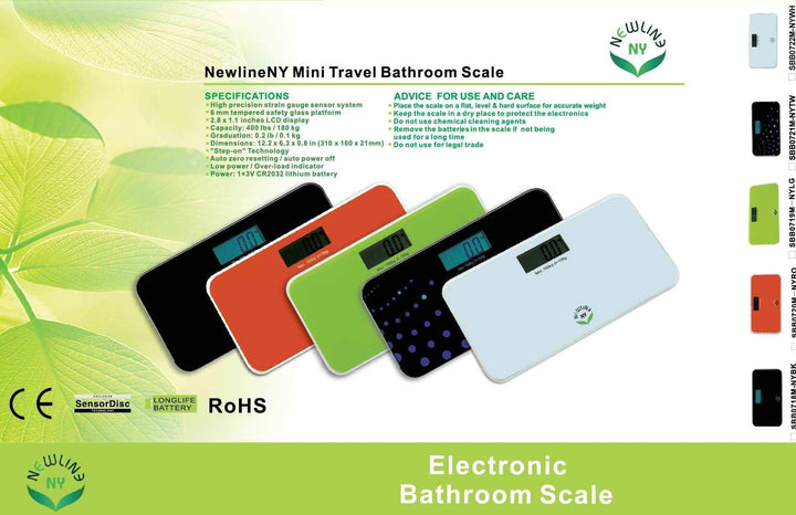 NewlineNY SBB-0720N-NYRO Step-On Mini Travel Bathroom Scale, Red Orange