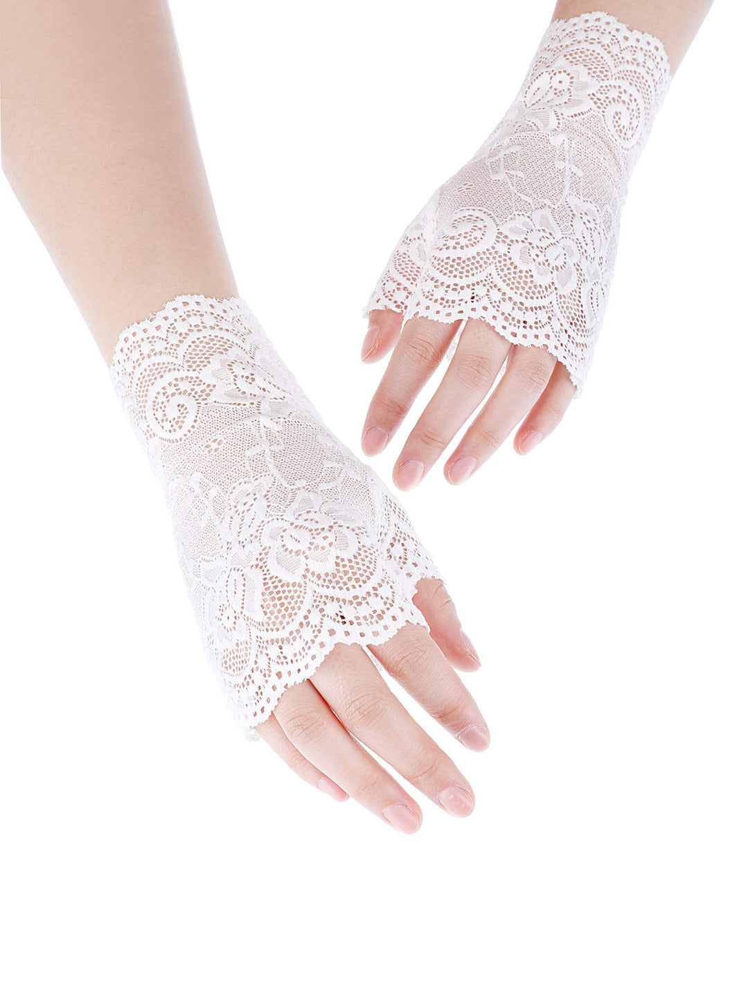 3 Pairs Halloween Lace Gloves Women Short Lace Gloves Fingerless Floral Gloves Flower Bridal Wedding Gloves(Black, White, Skin Color)
