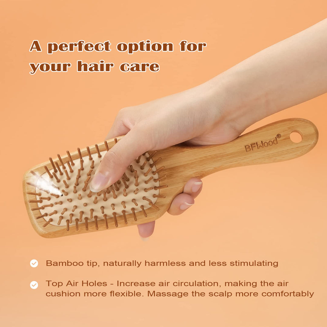 Bamboo Paddle Hairbrush with Bamboo Bristles for Massaging Scalp