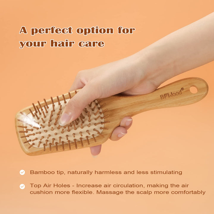 Bamboo Paddle Hairbrush with Bamboo Bristles for Massaging Scalp