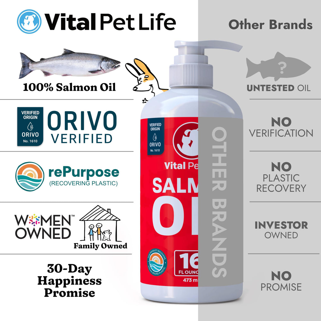 Salmon Oil for Dogs &amp; Cats - Healthy Skin &amp; Coat, Fish Oil, Omega 3 EPA DHA, Liquid Food Supplement for Pets, Supports Joint &amp; Bone Health, Natural Allergy &amp; Inflammation Defense, 16 oz