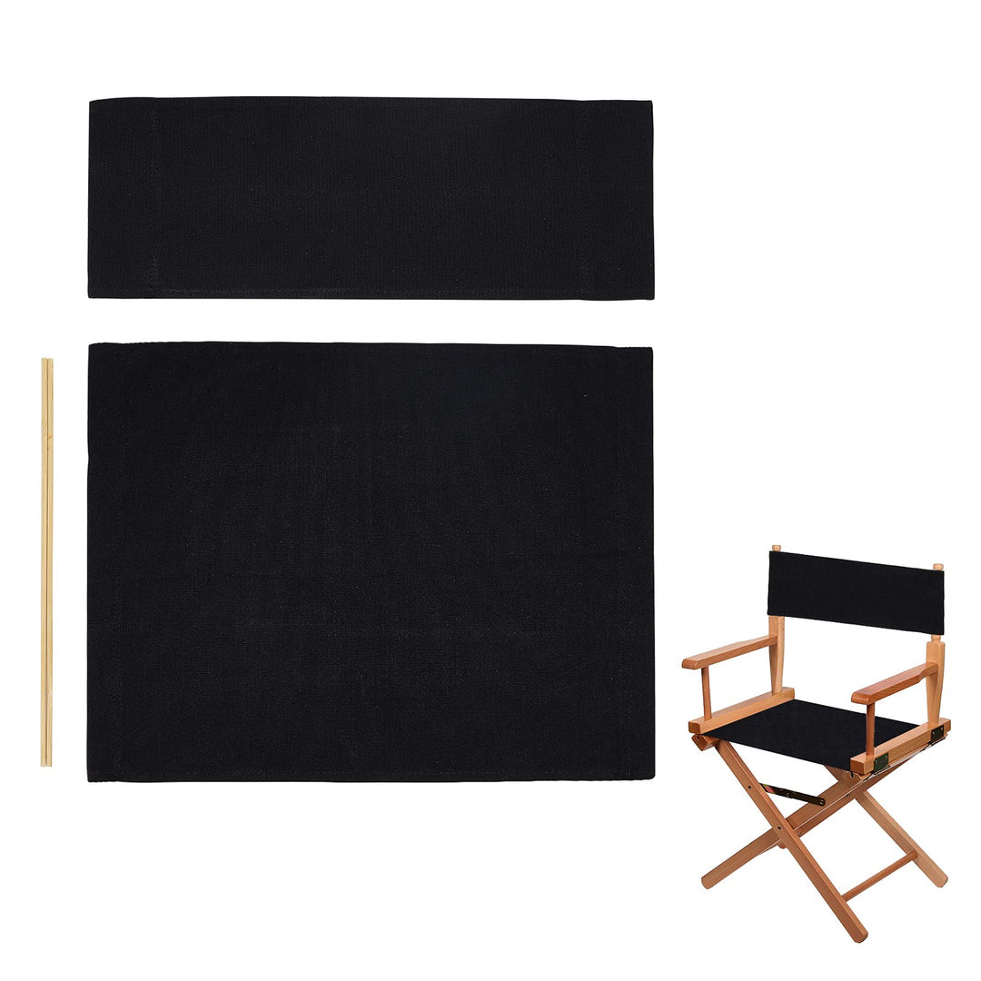 1set 21.2X 16.1/21.2X 7.68 Replacement Cover Canvas, Black Casual Directors Chair Cover Kit Replacement Canvas Seat and Back with Wood Stick for Home Director Chair