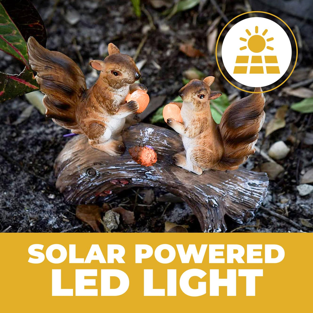 Dawhud Direct Squirrels on a Log Solar Light for Home and Outdoor Decor Squirrels Solar Powered Flickering LED Garden Light Backyard Woodland Decoration