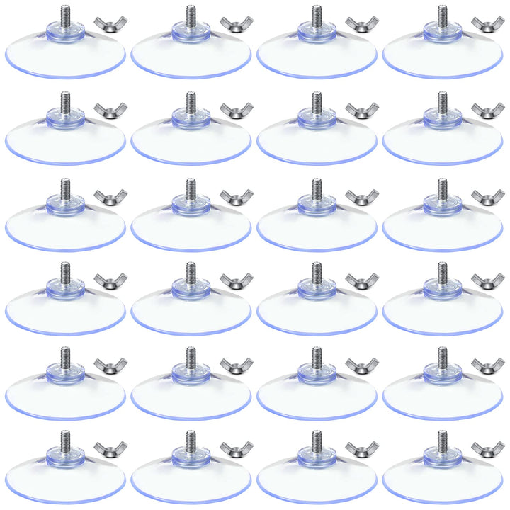 Suction Cups with Screws 4 mm Thread Transparent PVC Suction Cup with Screw Hook 2 Inch Diameter Butterfly Wing Nut Clear Sucker Suction Cup with Cap for Kitchens Offices Bathroom (24 Sets)