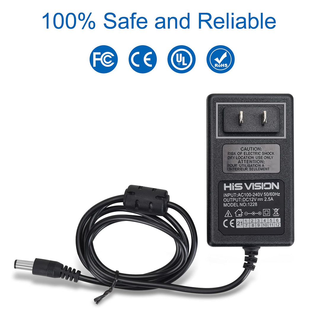 Security Camera Power Supply Adapter 12V 2.5A 100V-240V AC to DC with 4-Way Power Splitter Cable -Fits CCTV Camera DVR NVR Surveillance System