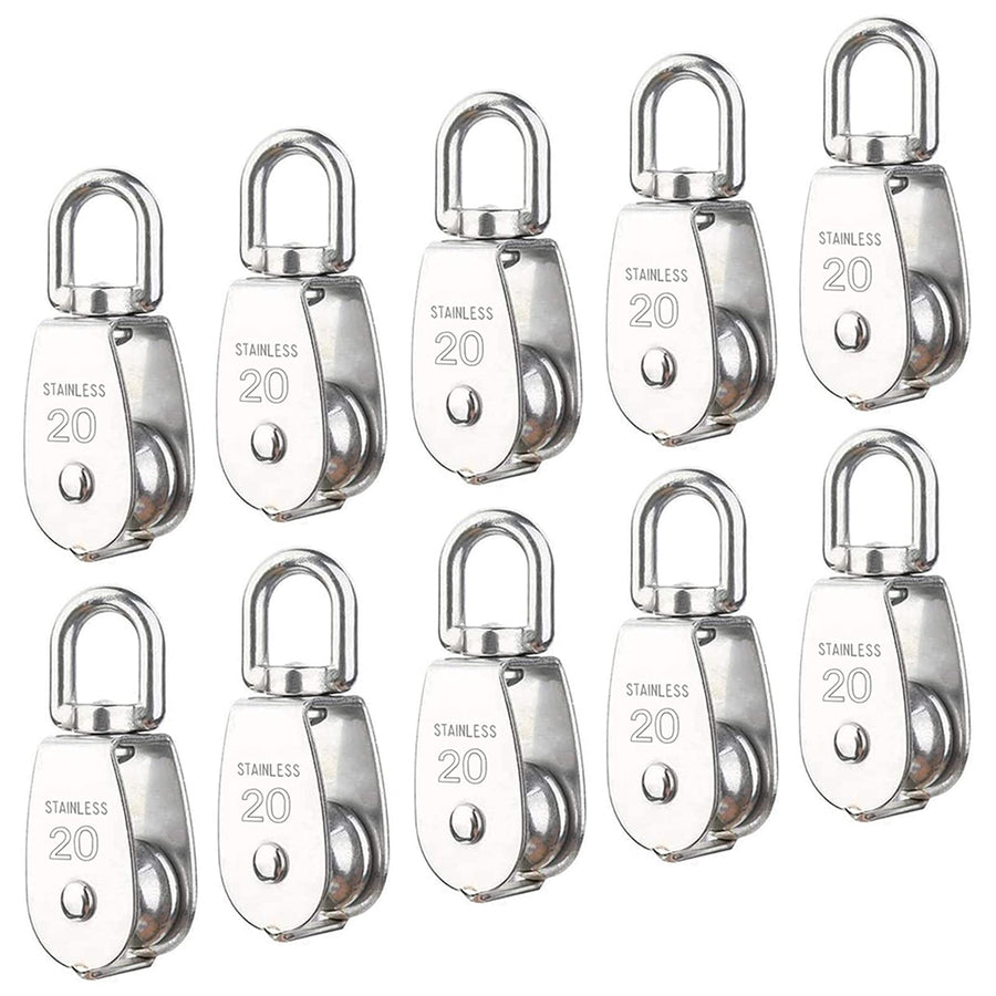 10Pcs M20 Single Pulley Block(20mm), 304 Stainless Steel Hanging Wire Pulley Roller, Swivel Lifting Wire Rope Cable Towing Wheel - Loading 75kg/165lbs