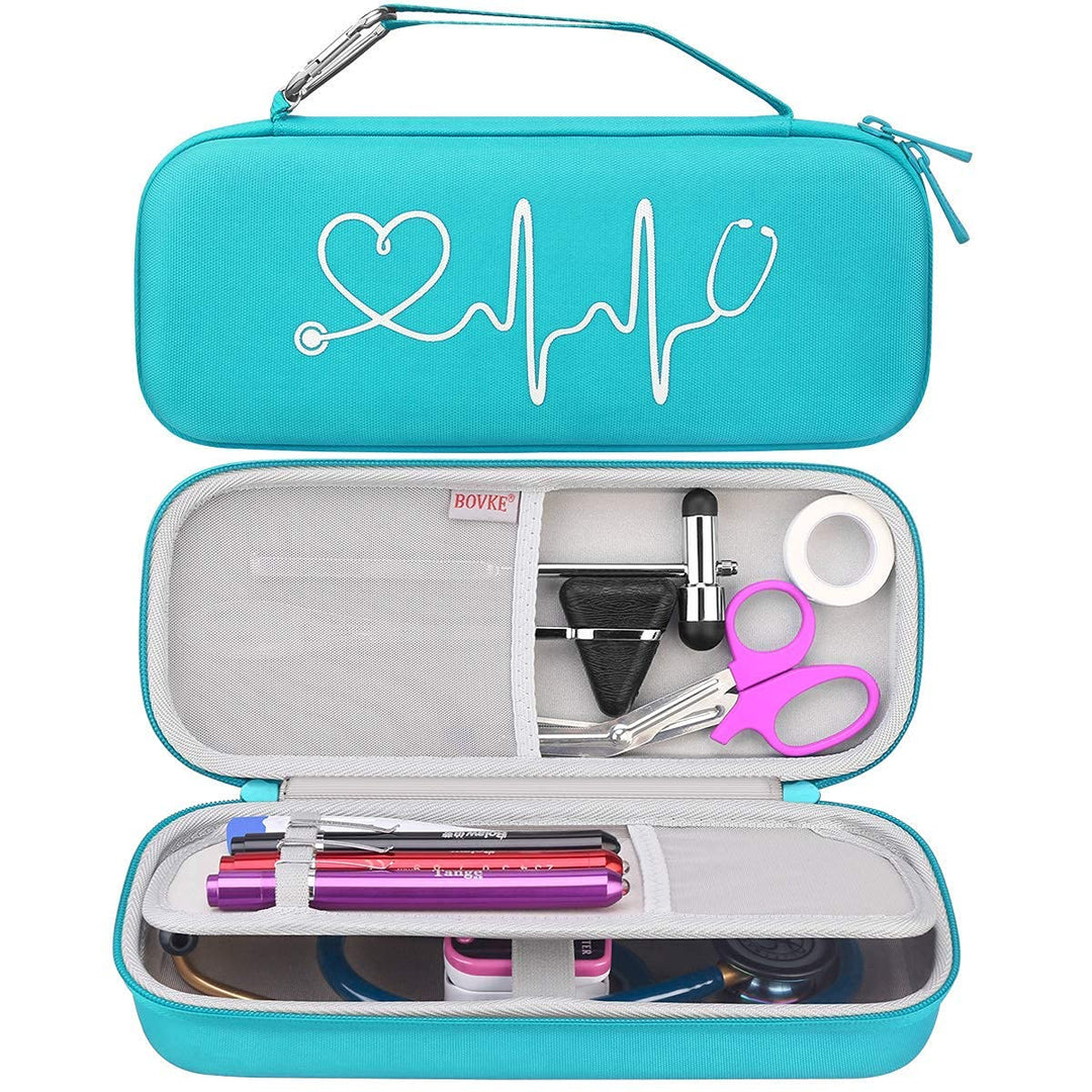 Hard Stethoscope Case for 3M Littmann Classic III, Lightweight II S.E, Cardiology IV Diagnostic, MDF Acoustica Deluxe Stethoscopes - Extra Room for Medical Hammer and Penlights, Turquoise