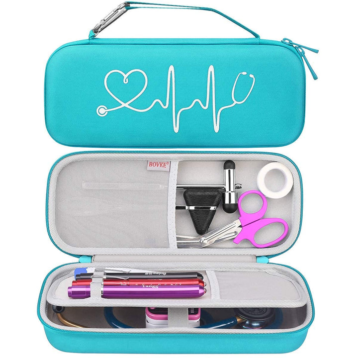 Hard Stethoscope Case for 3M Littmann Classic III, Lightweight II S.E, Cardiology IV Diagnostic, MDF Acoustica Deluxe Stethoscopes - Extra Room for Medical Hammer and Penlights, Turquoise