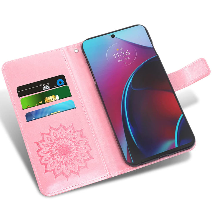 Phone Case for Moto G Stylus 5G 2022 Wallet with Tempered Glass Screen Protector and Sunflower Leather Slim Flip Cover Card Holder Stand Cell Accessories Motorola GStylus G5 XT2215DL Women Rose Gold