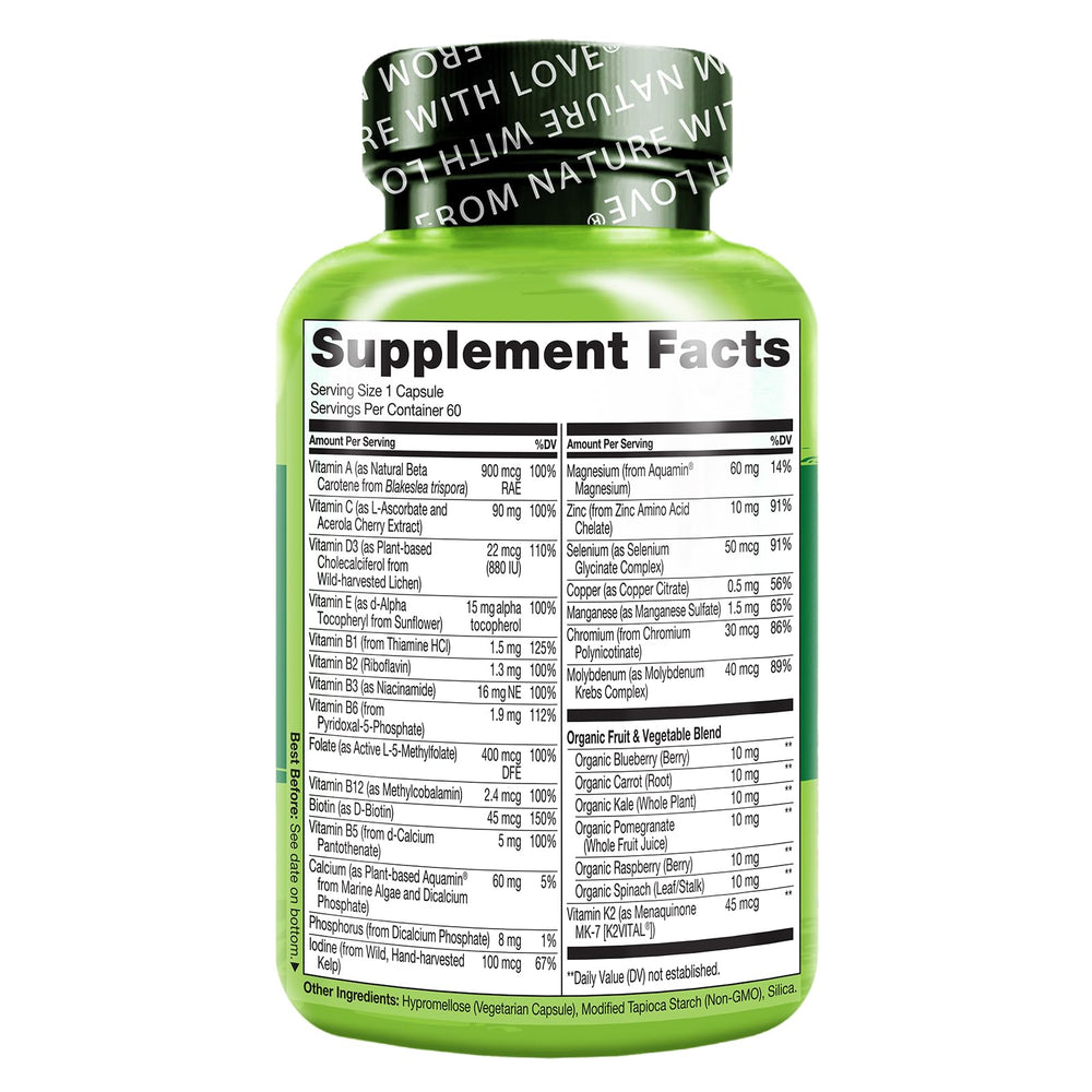 One Daily Multivitamin for Women 50+ (Iron Free) - Menopause Support for Women Over 50 - Whole Food Supplement - Non-GMO - No Soy - 60 Capsules - 2 Month Supply