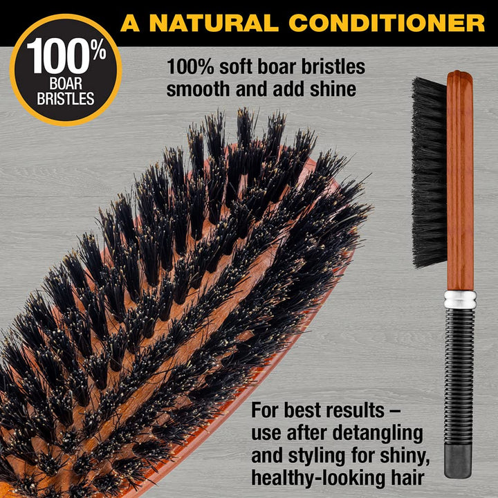 Conair All Purpose Boar Bristle hairbrush - Hair brush - Hairbrush for Men and Women - Brown