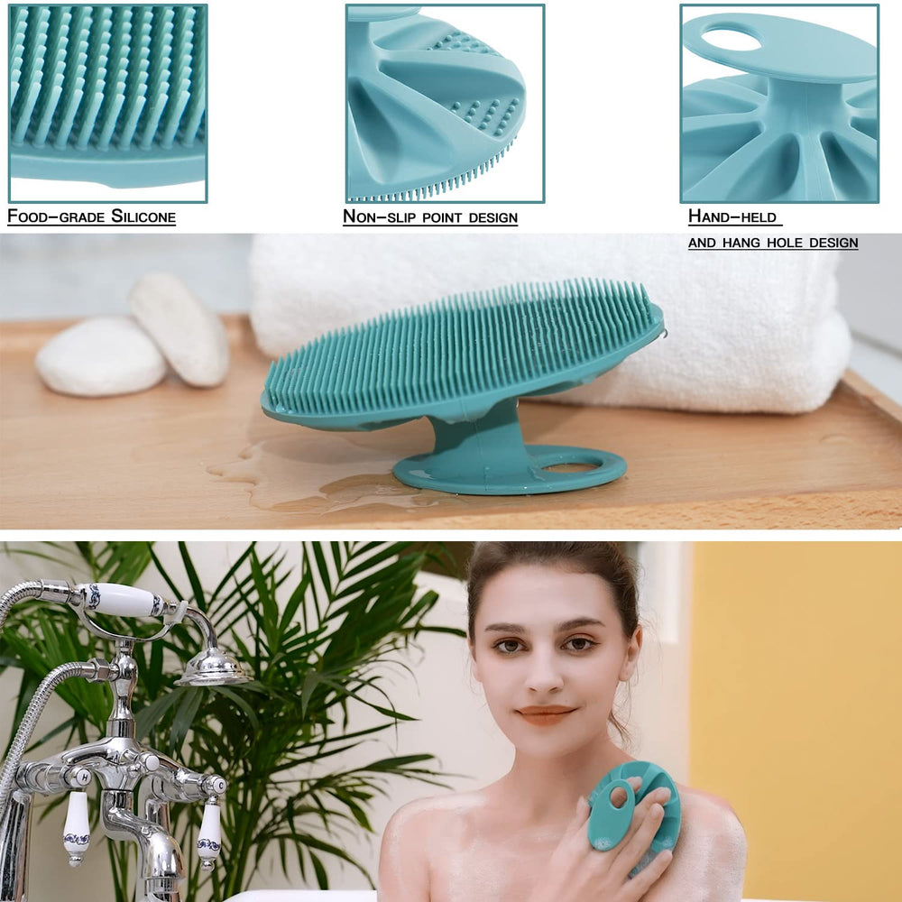 Soft Silicone Body Cleansing Brush Shower Scrubber, Gentle Exfoliating and Massage for All Kinds of Skin (Dark Green)