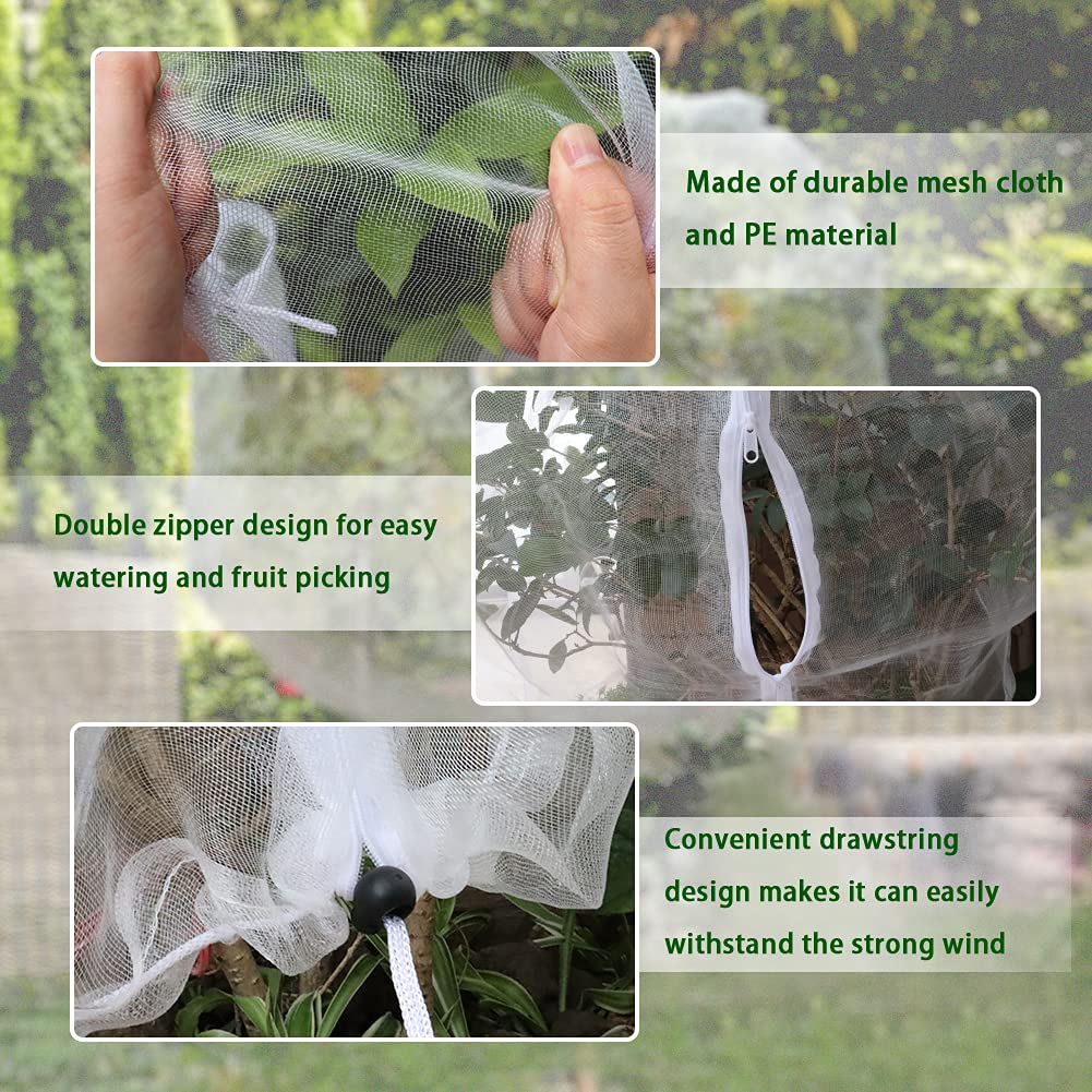Garden Plant Cover Plant Protection Netting Bags with Zipper Fruit Tree Netting Cover Large Garden Mesh Netting Plant Net Cover Bags for Protecting Plants Trees Fruits Flowers 72x76 inch(White, 1Pack)