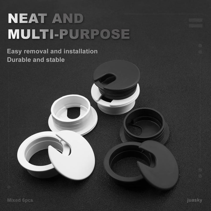 2 inch Black Desk Grommets, 6pcs Plastic Grommet Kit, Hole Cover for Wiring, Cable, Cord, Furniture