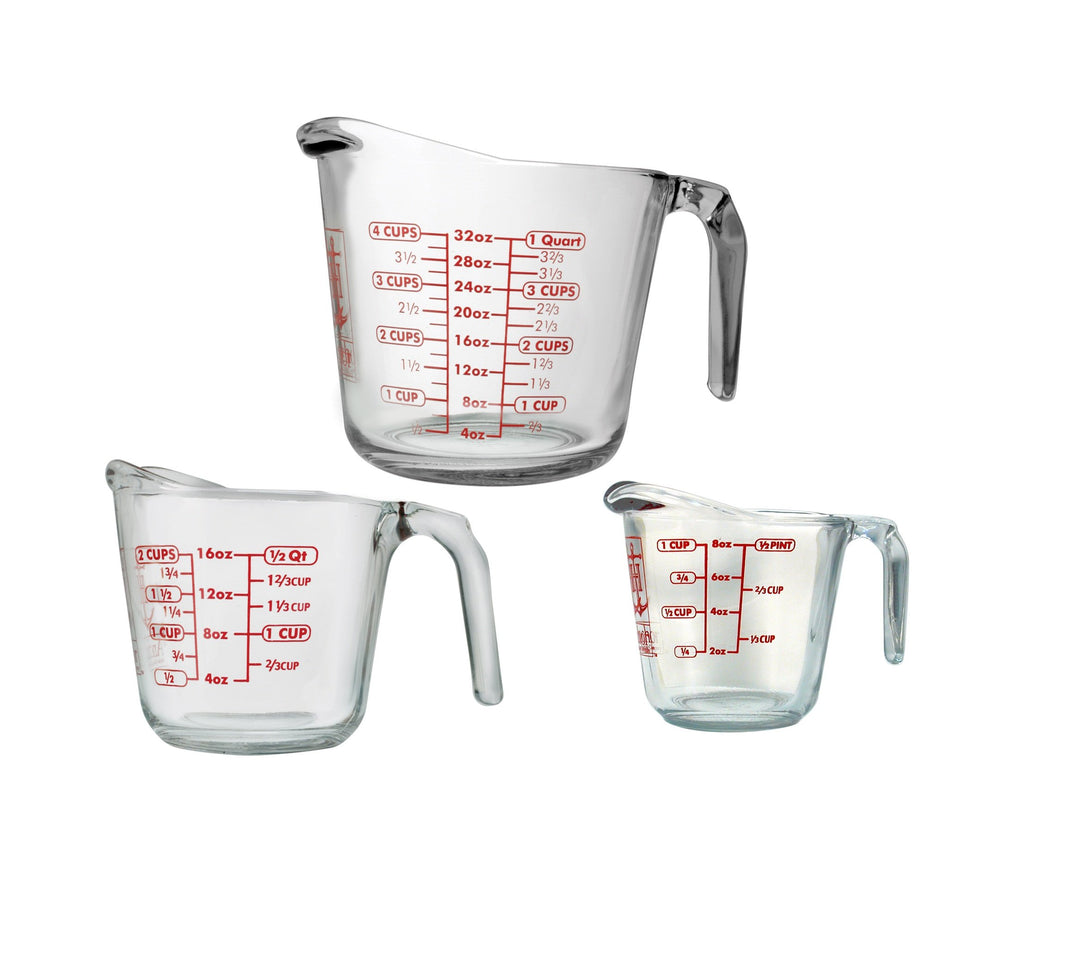 Glass Measuring Cups, 3 Piece Set (1 Cup, 2 Cup, 4 Cup liquid measuring cups)