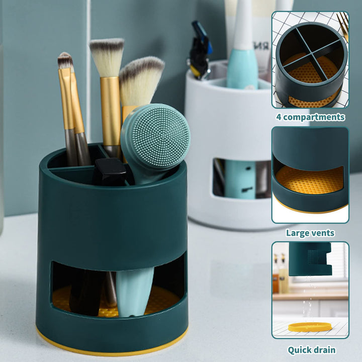 Bathroom Electric Toothbrush Holder, Plastic Toothbrush Organizer Toothpaste Holder, Kitchen Tableware Holder, Bathroom Razors Storage Organizer Caddy, with Four Compartments and Drip Tray (Black)