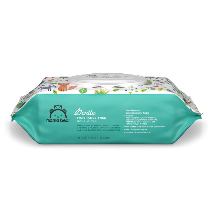 Amazon Brand - Gentle Fragrance-Free Baby Wipes, Hypoallergenic, 100 Count