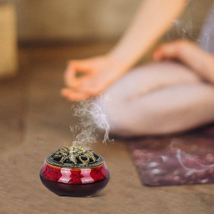 Incense Burner, Lotus Incense Holder for Sticks or Cone, Coil Incense, Incense Burner for Charcoal Disc, Resin, Sage Cones and Palo Santo(Red2)