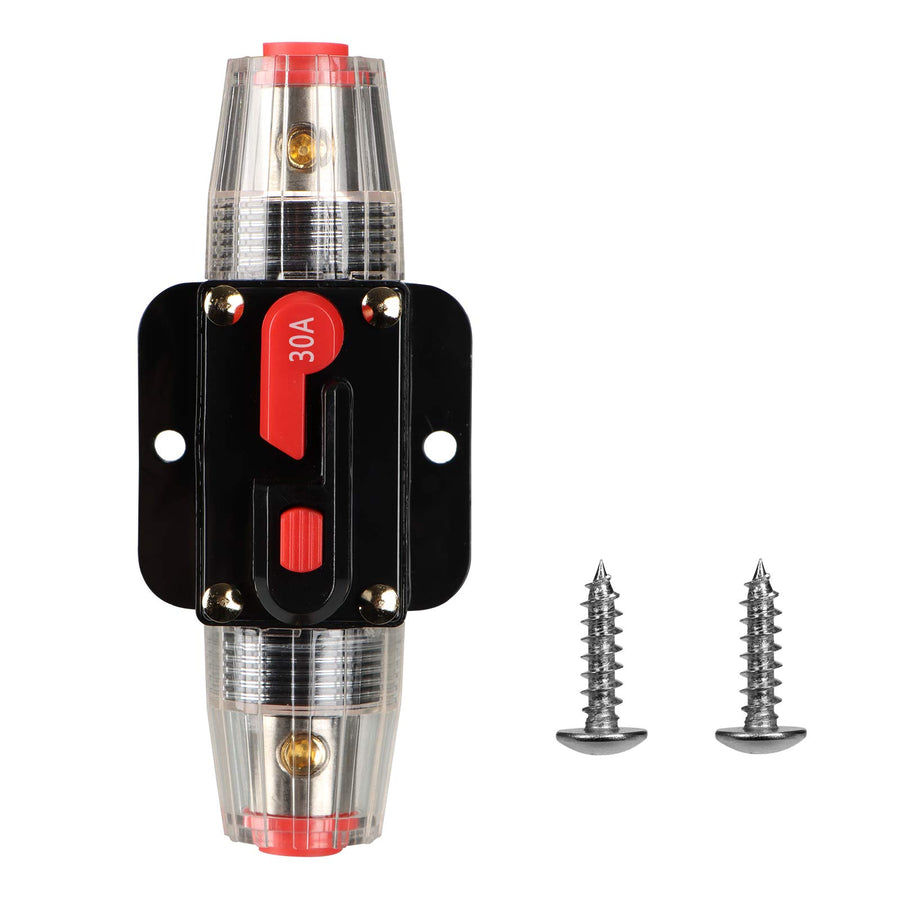 Circuit Breaker Switch 30A Waterproof Fuse Inline Holder 3-15 AWG Resettable Fuse Manual Reset 12V-48V DC for Car Audio Sound Amplifier System RV Home Marine Boat Truck