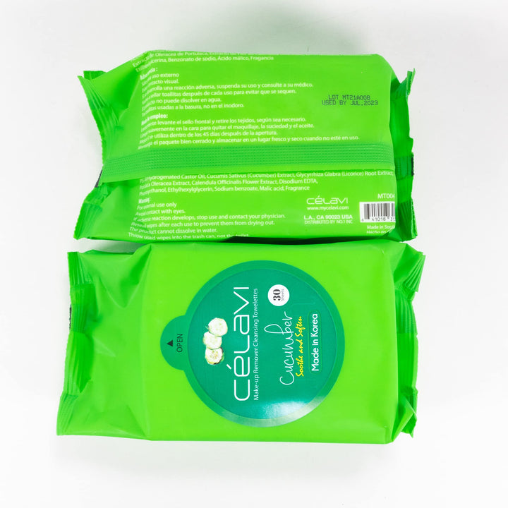 Celavi Makeup Remover Cleansing Wipes Removing Towelettes 2 Packs -60 Sheets Cucumber