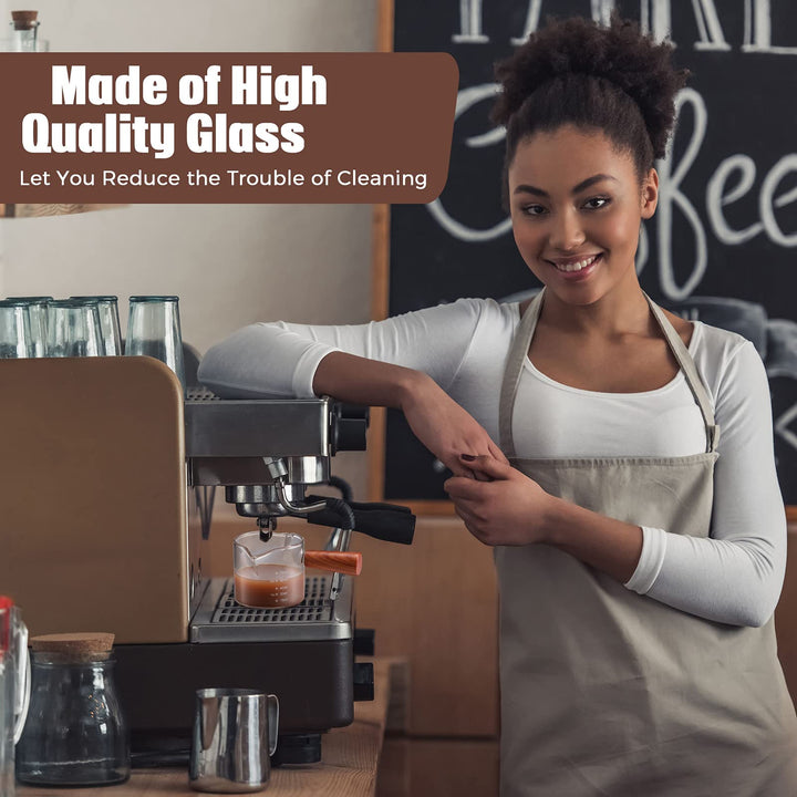 Double Spout Measuring Triple Pitcher Milk Cup 75 ml Espresso Shot Glass Espresso Measuring Cup Coffee Replacement Carafe with Handle for Barista Coffee Carafe Milk (2 Piece)