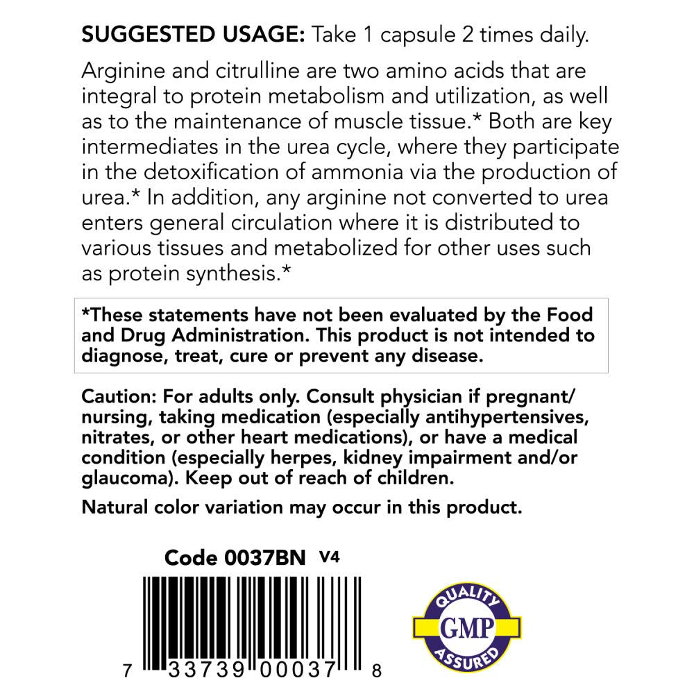 Now Foods Arginine &amp; Citrulline Veg Capsules, 1