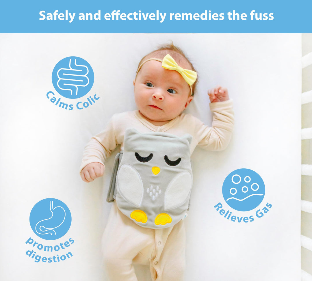 Baby Colic, Gas and Upset Stomach Relief, Baby Heated Tummy Wrap for Newborns - Belly Hugger - Infant Swaddling Belly Belt, Heating Pad with Soothing Warmth for Fussy Infants (Grey-White)