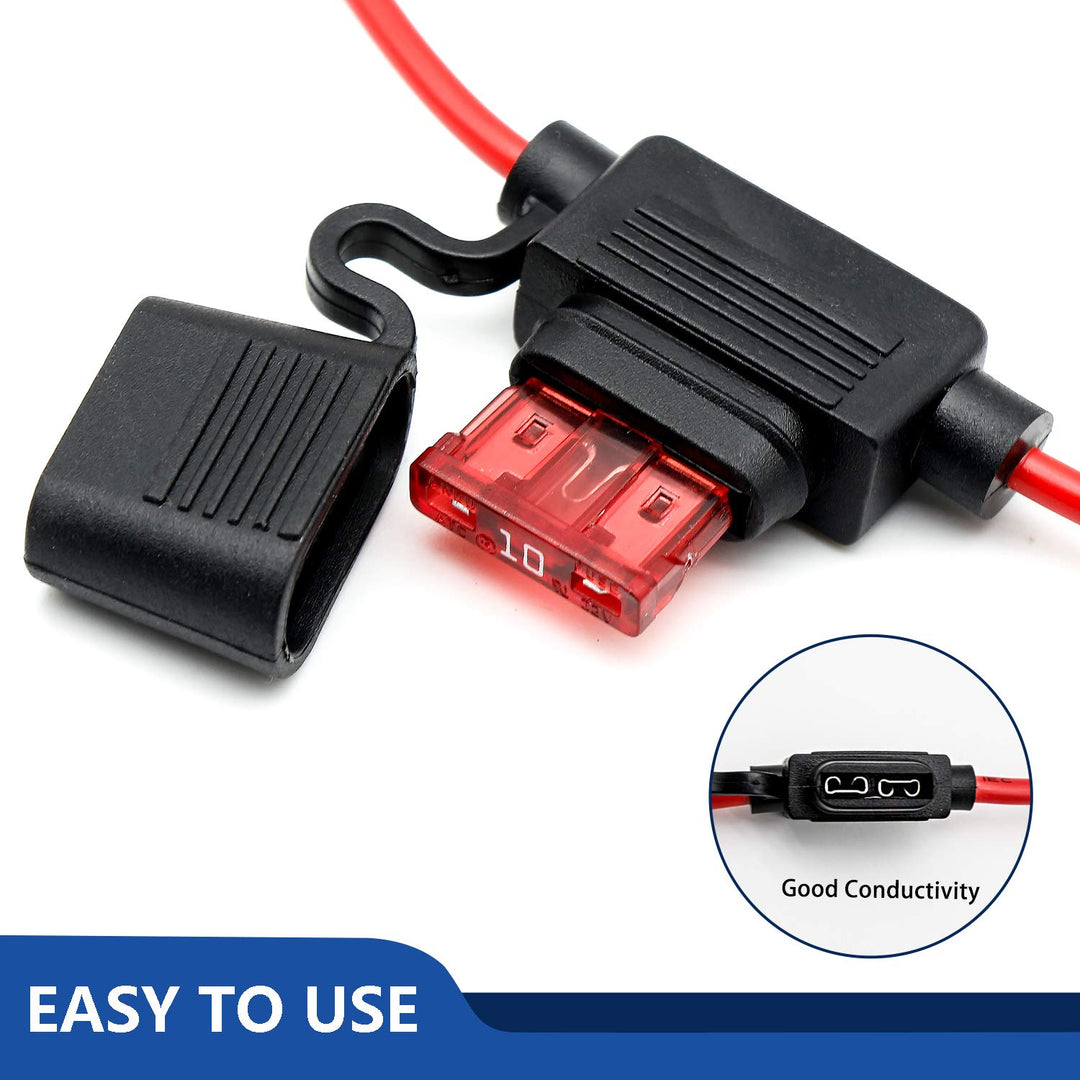10 Pack 16 AWG Inline Fuse Holder - 12 Volts Fuse Holder for 10A Blade Fuse