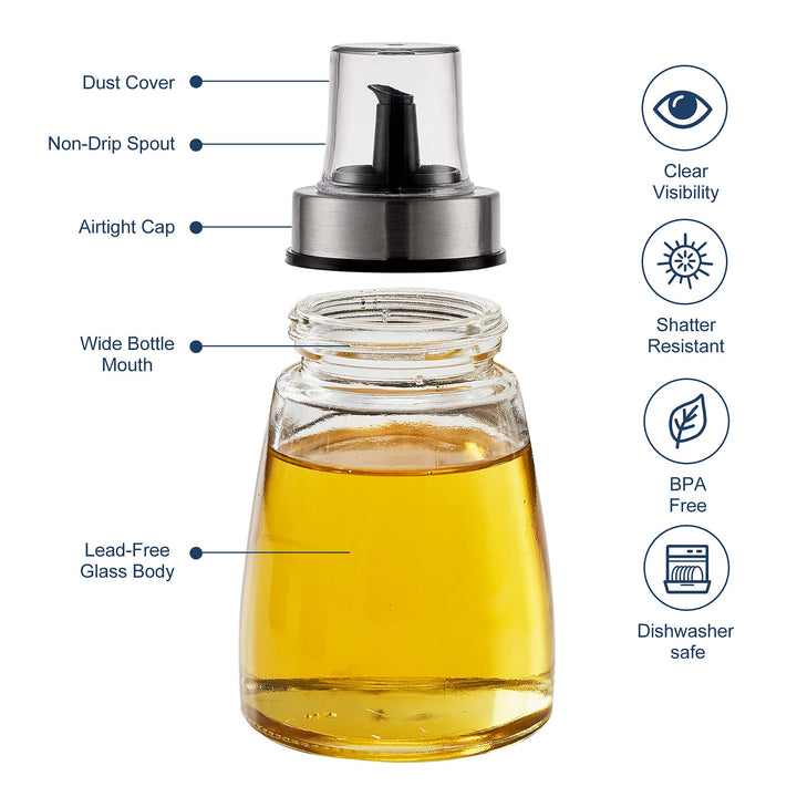 [3 Pack 180ml/6 oz Airtight Olive Oil Dispenser Bottle,Oil and Vinegar Cruet Set for Kitchen and BBQ, Oil Decanter for Cooking Wine/Soy Sauce/Vinegar, Leak-Proof Spout with Dust Cap